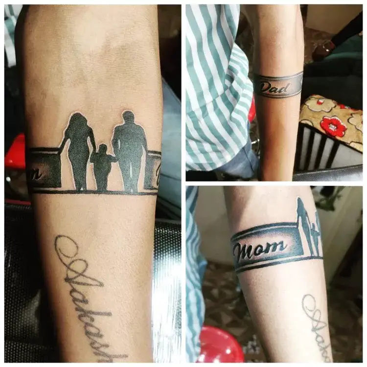 Mom dad & you, tattoo on hand