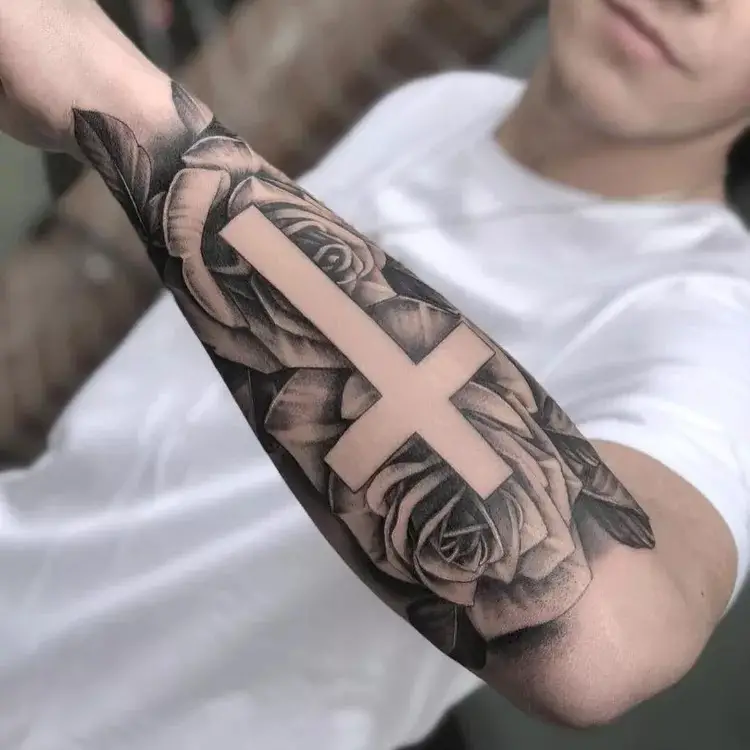 Cross sign, forearms tattoo