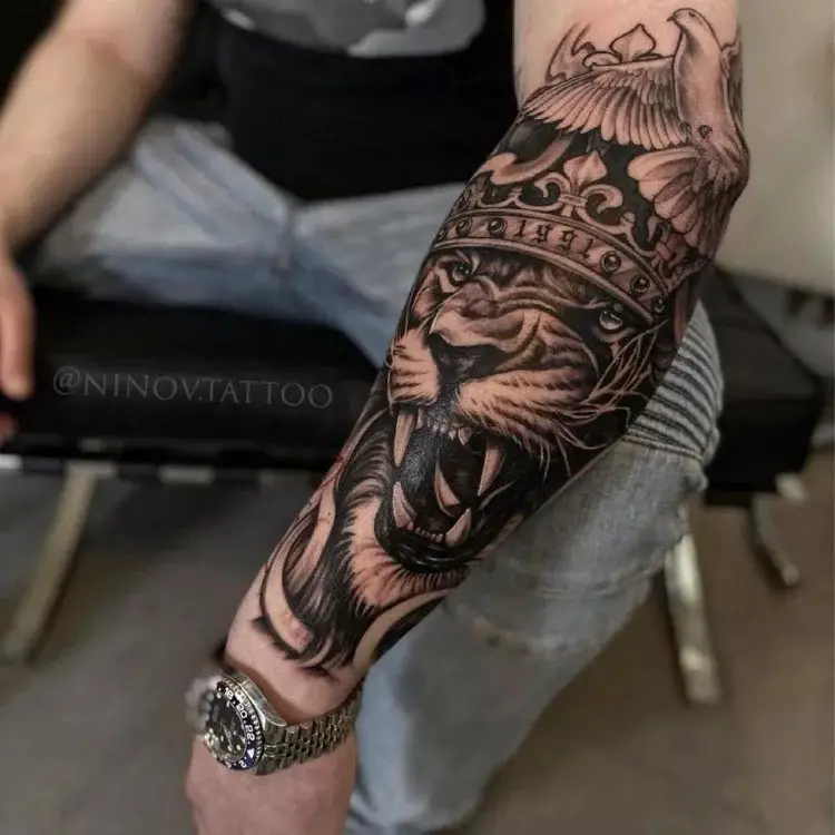 Lion and bird tattoo design.