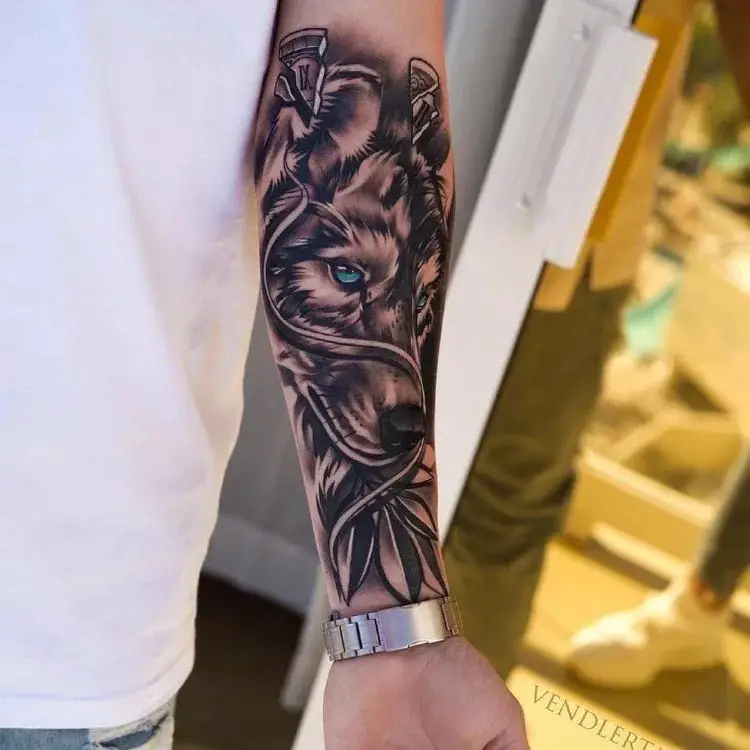 Jackal on forearms tattoo design.