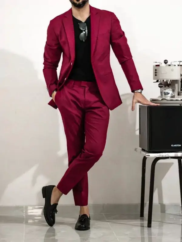 Maroon colour with black shirt.