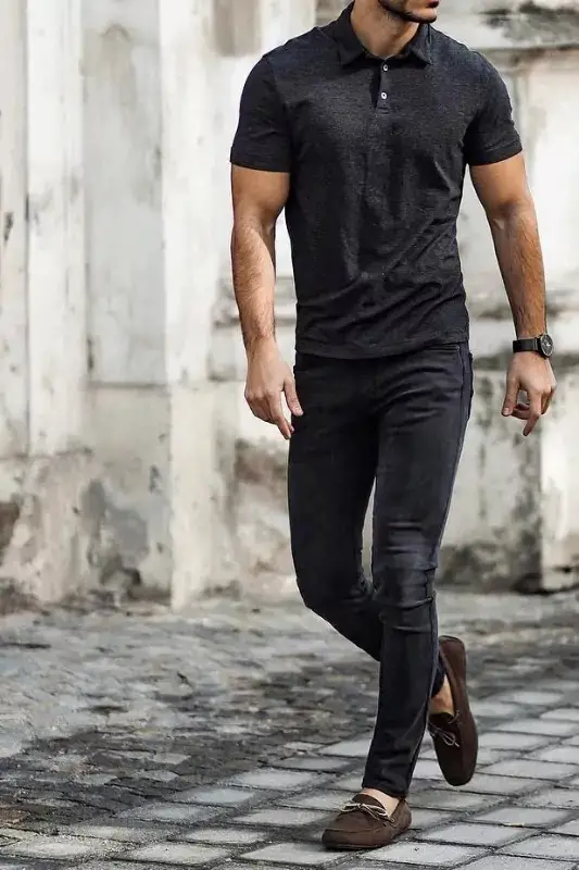 Black Polo t-shirts with black jeans