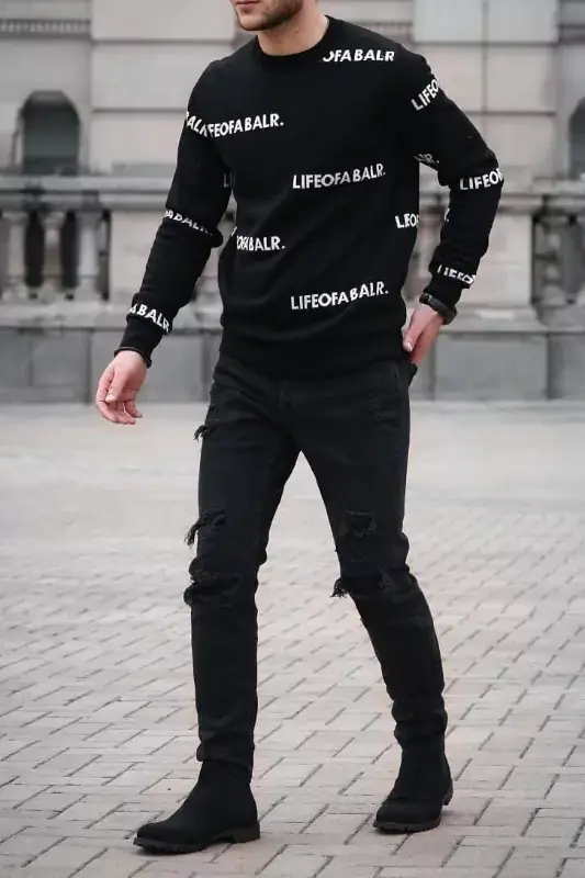 Black full sleeves t-shirts with black jeans
