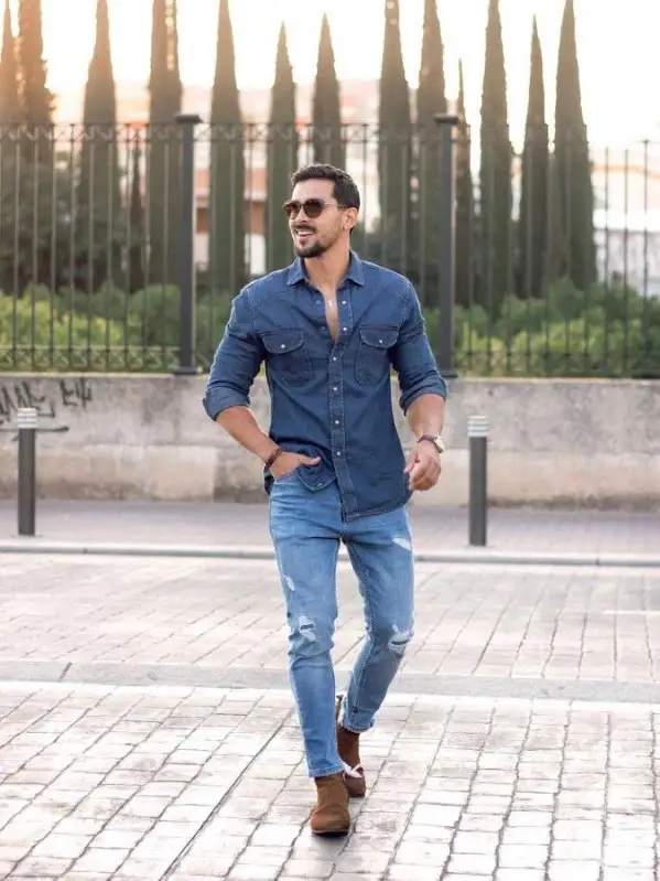 Blue Henley Shirt with Beige Pants Outfits For Men (4 ideas & outfits) |  Lookastic