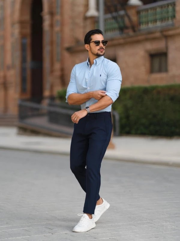 Light Blue Shirt With Navy Blue Pants fashion shirt navy style pants mens  fashion mens fashion fashion and  Business casual men White jeans men  White shirt men