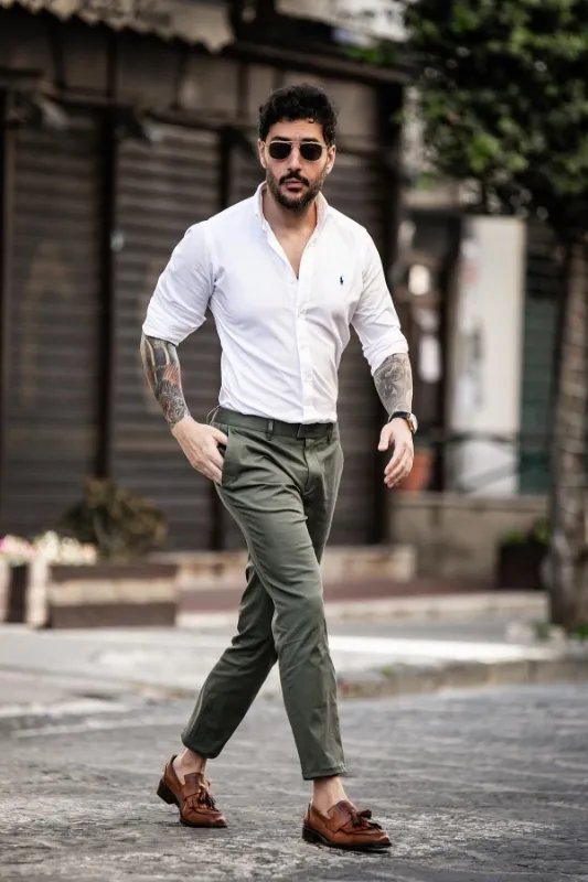 Villain Men's Formal Trousers - Slim Fit Formal Pants - Off White