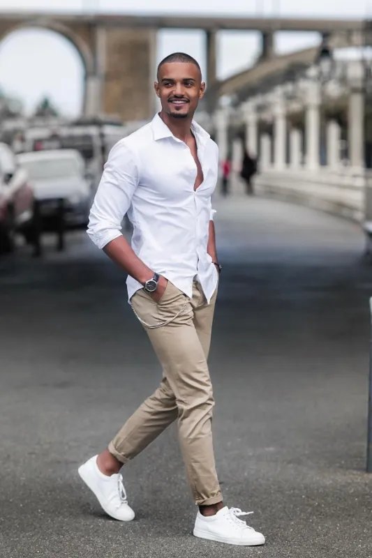 White Shirt Interview Outfits With Dark Blue And Navy Casual Trouser White  Shirt Blue Trousers Men  Casual wear mens apparel