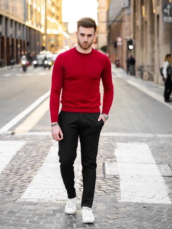 Red Shirt, Interview Outfits Ideas With Black Pants, Chemise Cravate Homme  Tendance | Men's clothing, cravate de luxe, cravate décontractée pour homme