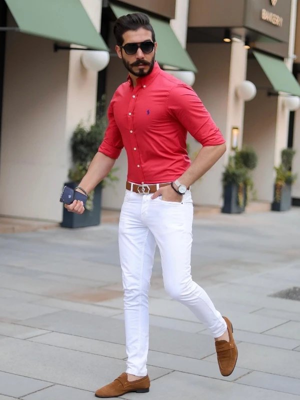 Young Man White Tshirt Red Pants Stock Photo 279384233  Shutterstock