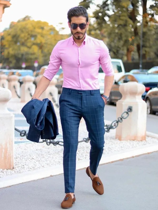 Pink Shirt Men Shirts Attires Ideas With Dark Blue And Navy Suit Trouser  Mens Shirt Paint  Vision care dress shirt casual wear online shopping