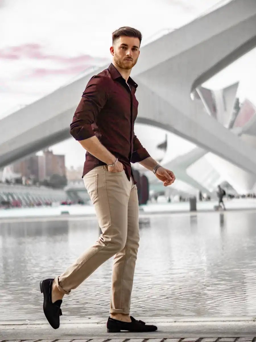 Maroon pants dress shirt tie Great look  Women pants outfit Burgundy  pants outfit Fashion