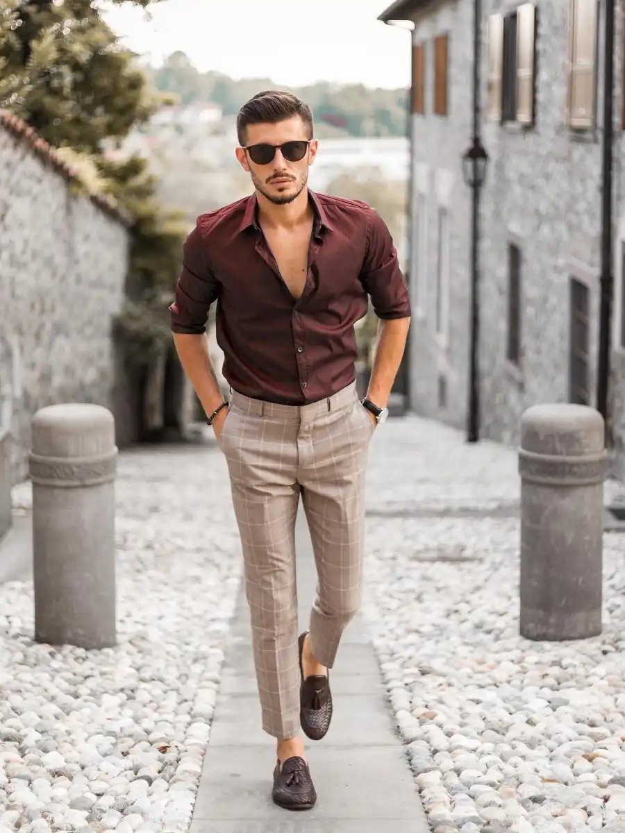 Brown Shoes with Burgundy Pants Summer Outfits For Men In Their 20s (4  ideas & outfits) | Lookastic