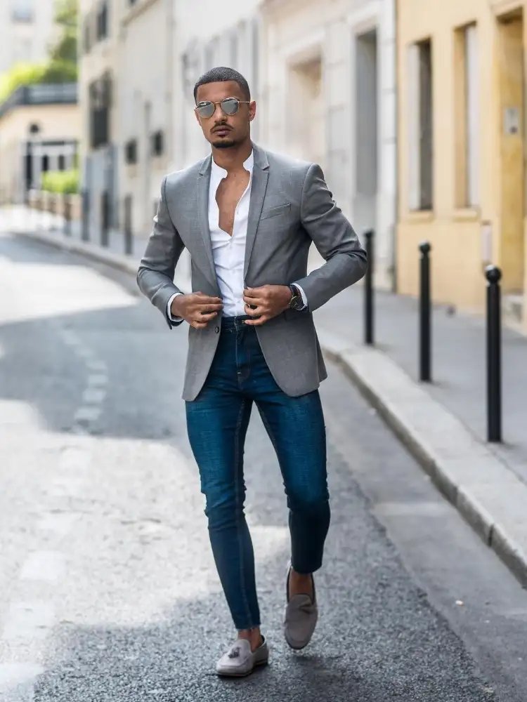 Which colour combinations of a shirt and pants goes with a grey blazer   Quora