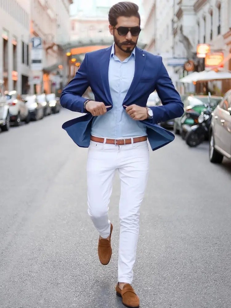 Grey Blazer with White Pants Summer Outfits For Men In Their 20s (15 ideas  & outfits) | Lookastic