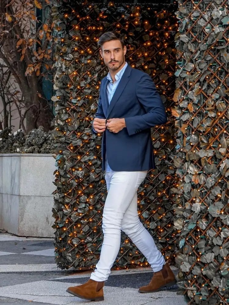 White pants and blue blazer outfits on Pinterest