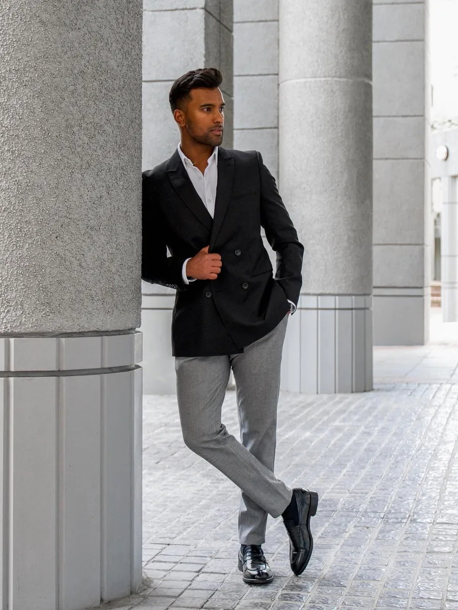 Business-Trousers-Layers Uniform Double Row Jacket and Long Pants Black  Blazer Set Women Two Pieces Suit (Color: Grey, Size: Large) : Amazon.nl:  Fashion