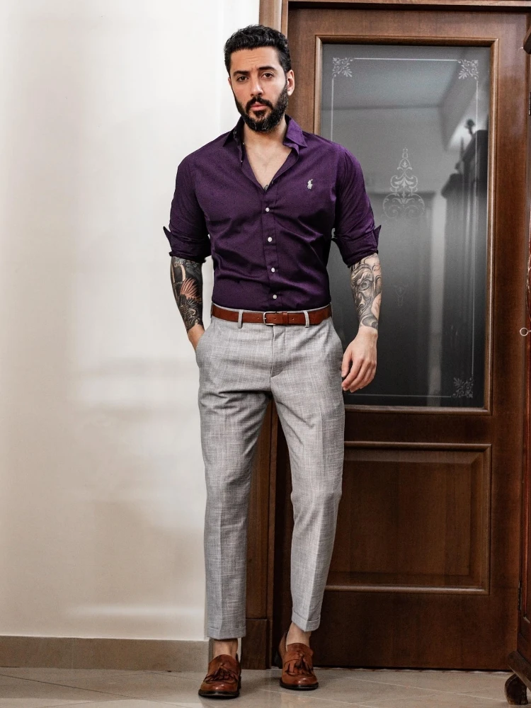 Purple Mens Suits With White Pants 1Button Slim Fit 2PcsJacketPantsWedding  Groom Tuxedo Prom Standup Collar Blazer Trousers  AliExpress